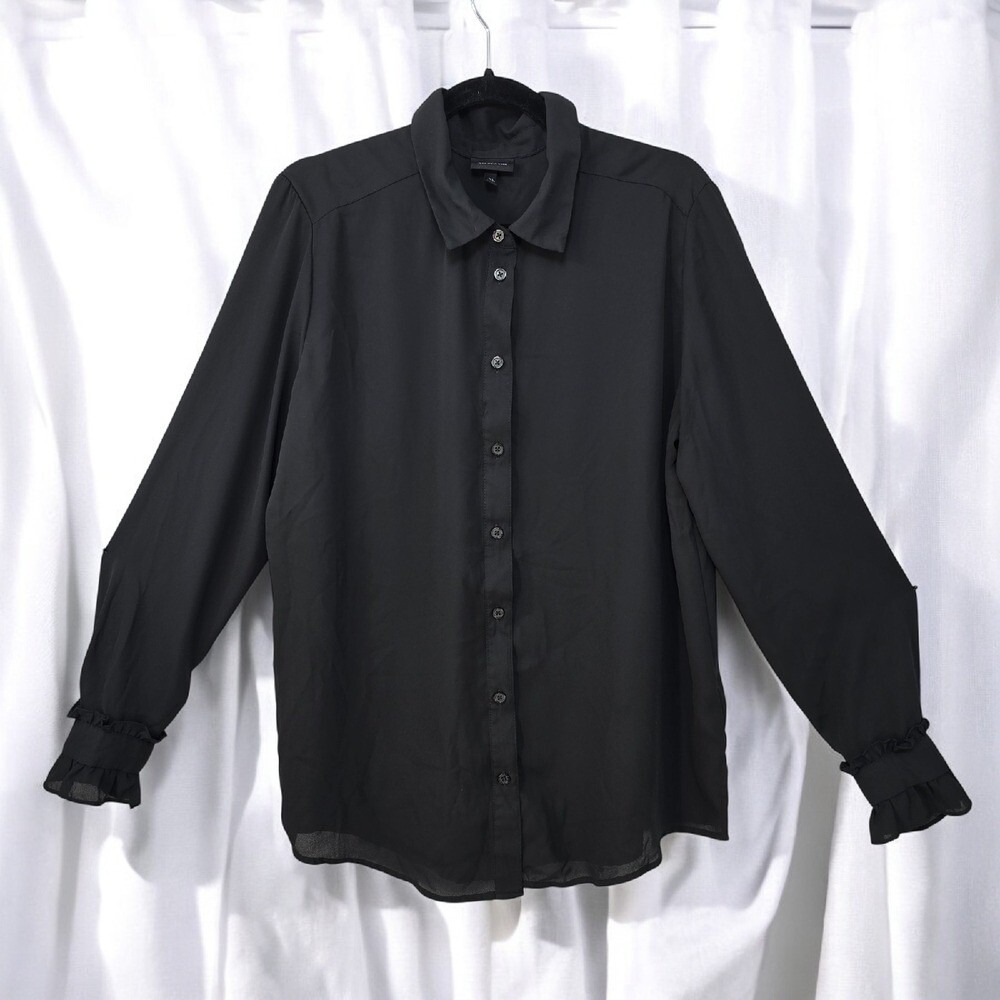 Who What Wear Blouse Ruffle Cuff Long Sleeve Button Down Top‎ XL